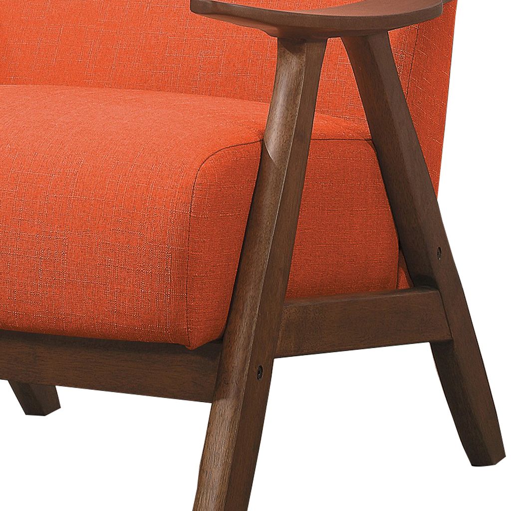 Fabric Upholstered Accent Chair with Curved Armrests, Orange - View 4