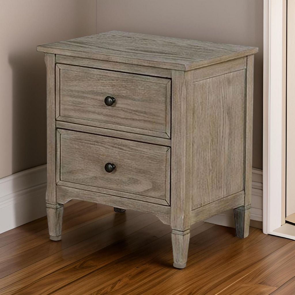 2 Drawer Wooden Nightstand with Round Knobs, Gray - View 7
