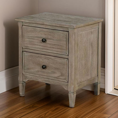 2 Drawer Wooden Nightstand with Round Knobs, Gray - View 7
