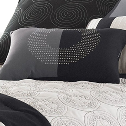 7 Piece Queen Cotton Comforter Set with Geometric Print, Gray and Black - View 3