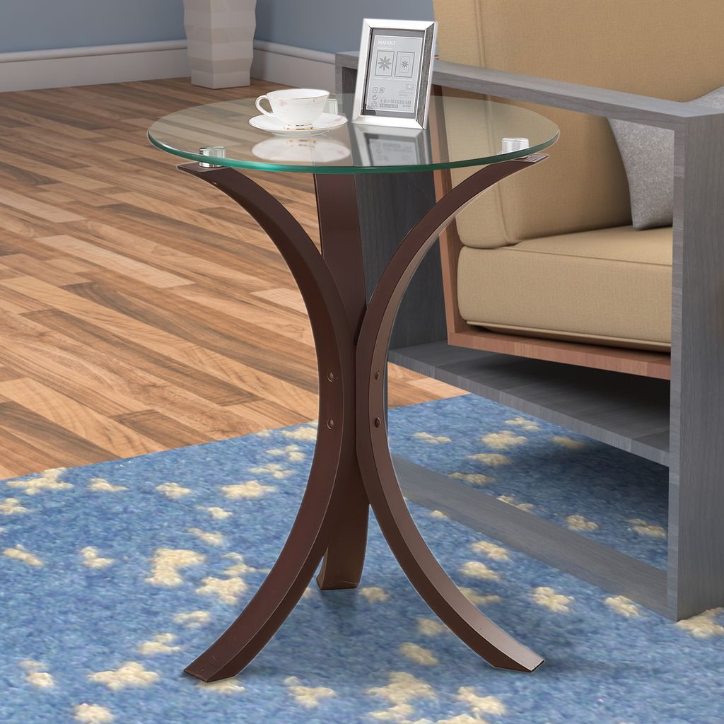 Contemporary Wood Accent Table, Tempered Glass Top, Brown, Clear - View 7