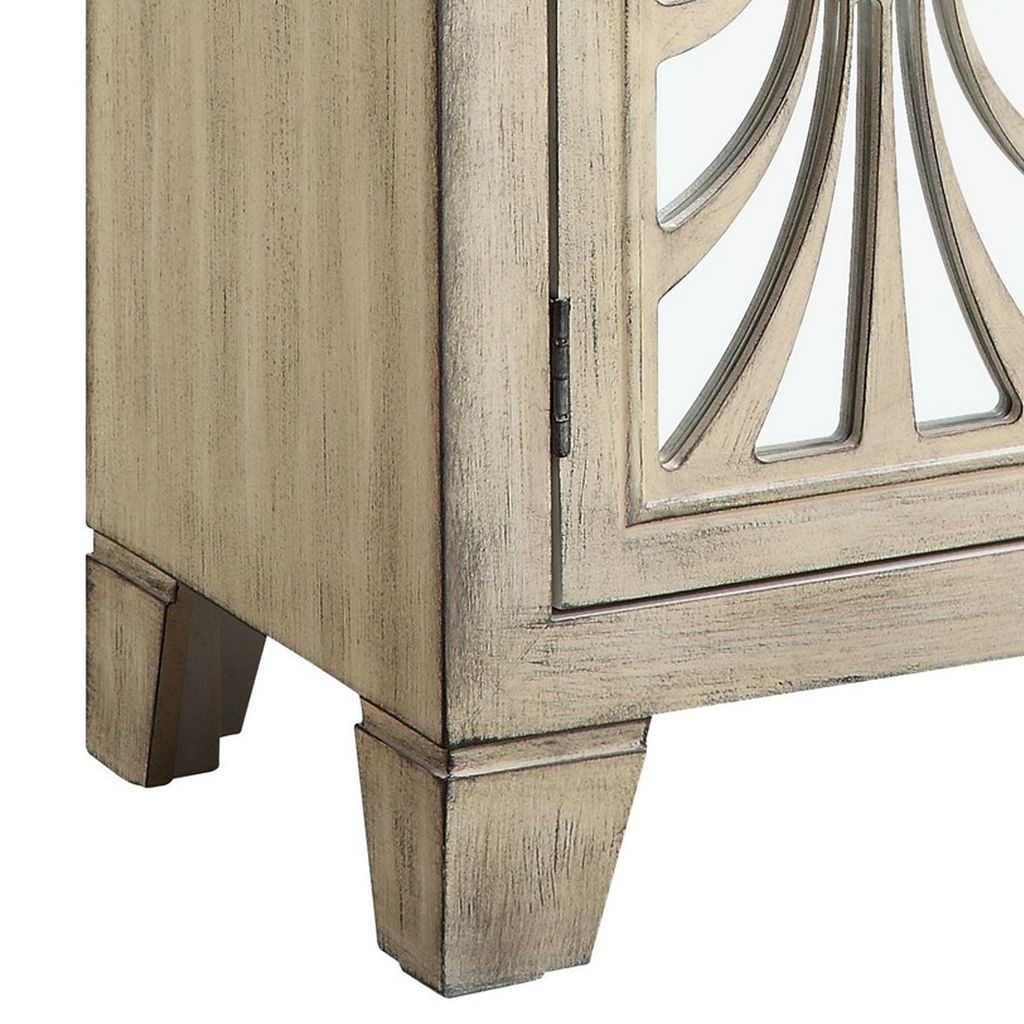 Console Table with 2 Glass Doors and Floral Motif, Antique White - View 5