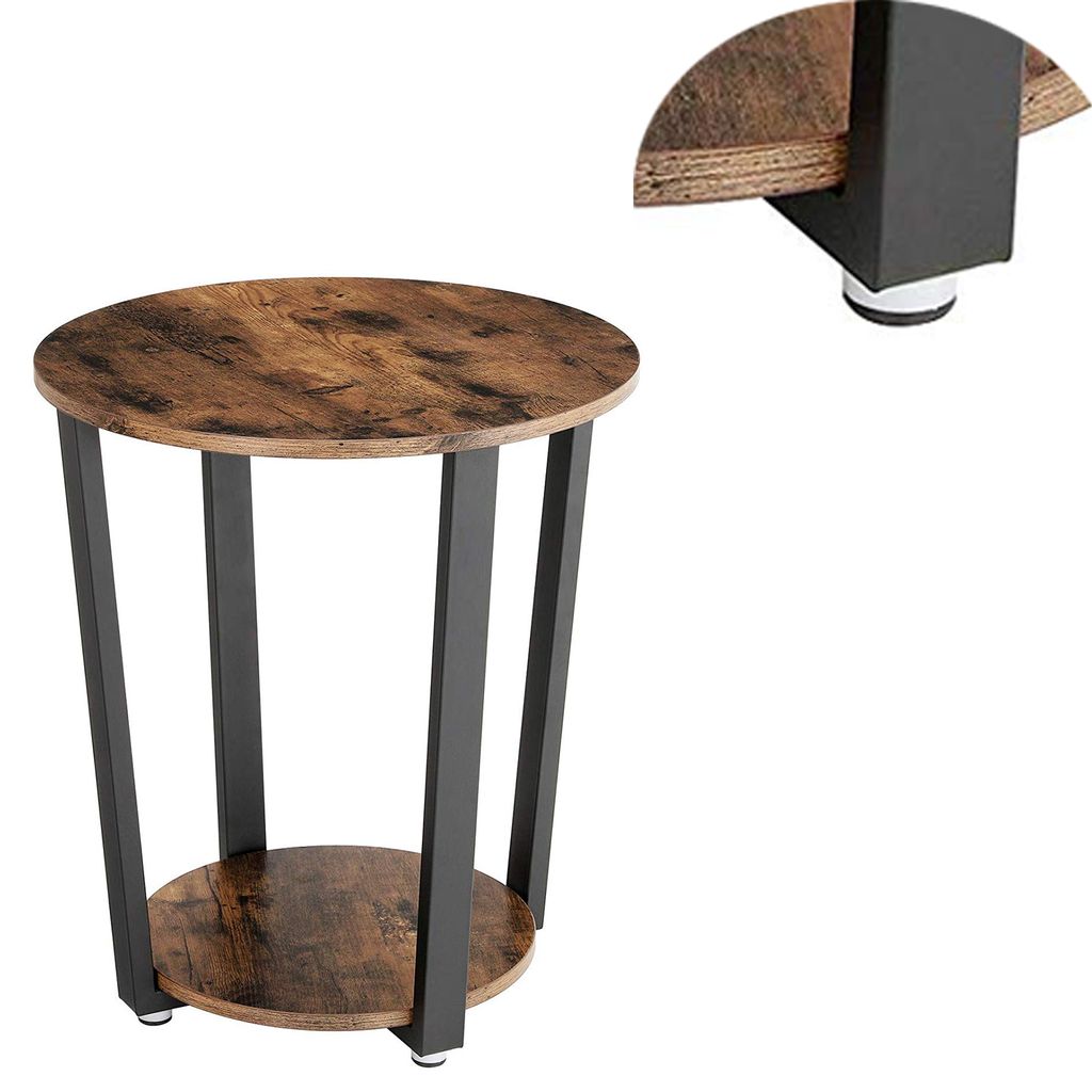 Stylish Iron and Wood End Table with Open Bottom Storage Shelf, Brown and Black - View 4