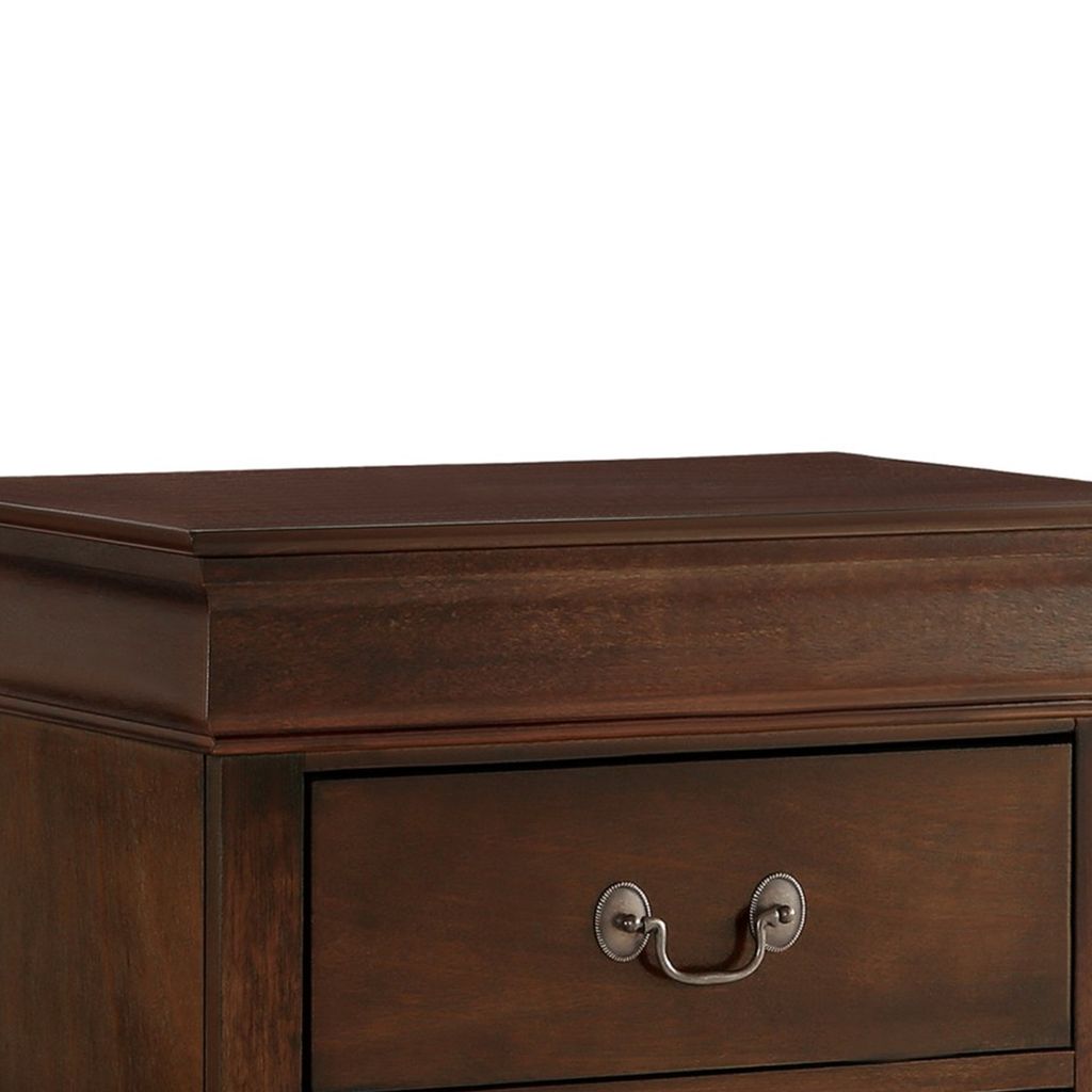 Wooden Night Stand With Curvy Handle Drawer Cherry Brown - View 2