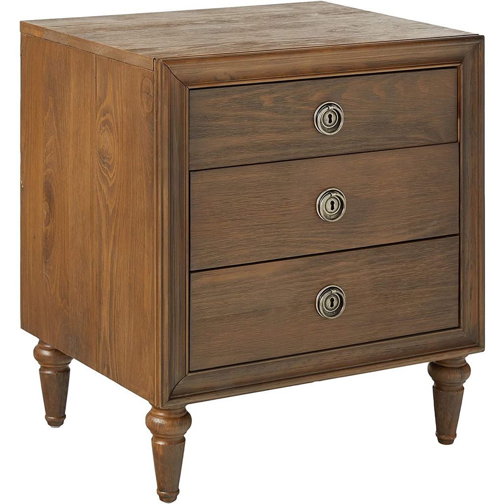 Traditional Style 3 Drawers Wood Nightstand By Inverness, Brown - View 7