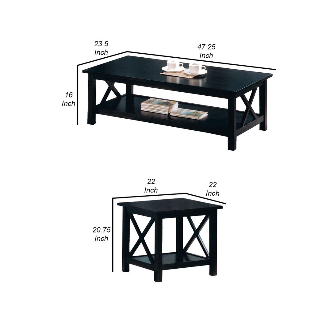 Wooden Table Set With X Design On Sides, Pack Of Three, Dark Brown - View 6