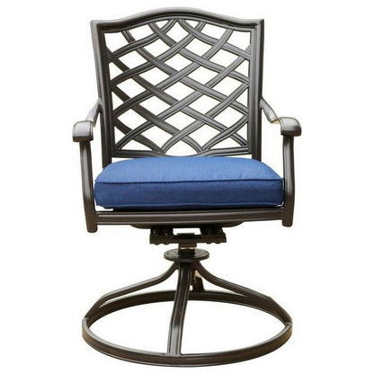 Wynn 25 Inch Modern Patio Dining Swivel Chair with Cushion, Set of 2, Blue - View 2