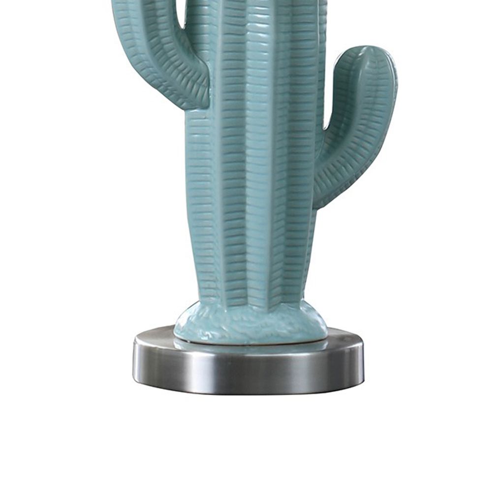 22 Inch Accent Table Lamp, Cactus Designed Body, Metal Base, Blue, White - View 4