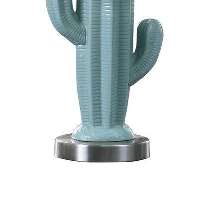 22 Inch Accent Table Lamp, Cactus Designed Body, Metal Base, Blue, White - View 4