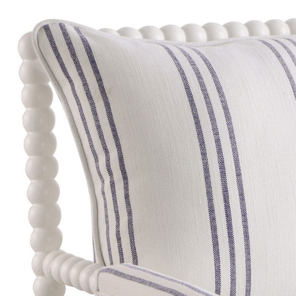 34 Inch Accent Chair, Reversible Pillow Backrest, Fabric, White, Navy - View 2