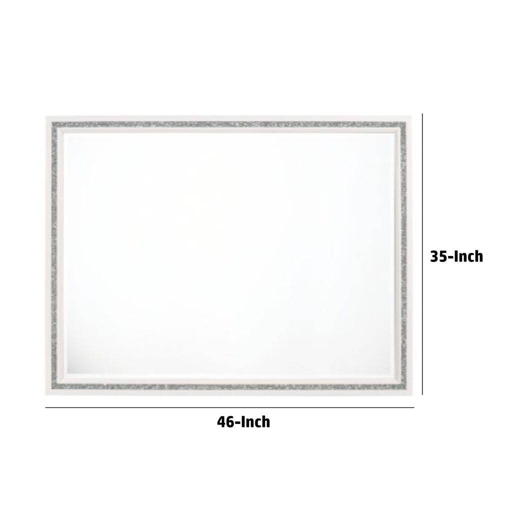 46 Inch Solid Wood Mirror, Shimmering Silver Accent, Landscape, White - View 6
