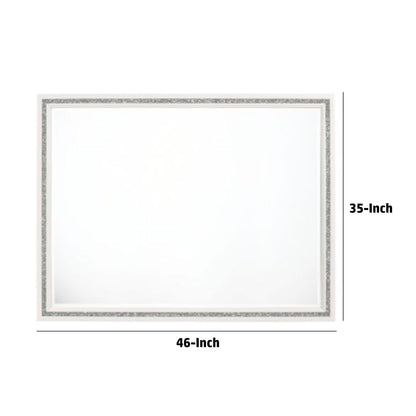 46 Inch Solid Wood Mirror, Shimmering Silver Accent, Landscape, White - View 6