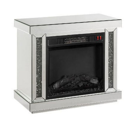 Electric Fireplace with Mirror Panel Framing and Faux Diamonds, Silver