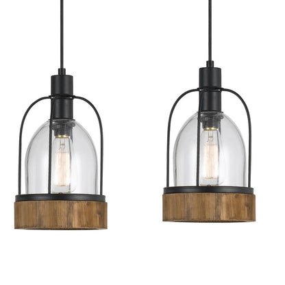 Metal Pendant Fixture with 4 Lantern Design Glass Shade, Black and Clear - View 5