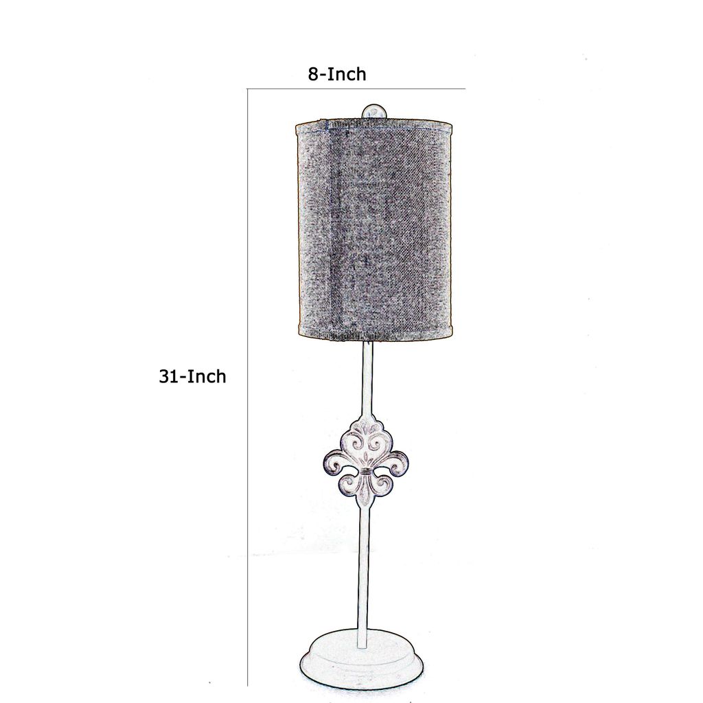 Metal Table Lamp Set of 2 with Cylindrical Drum Shade and Fleur De Lis Accent,Black - View 6