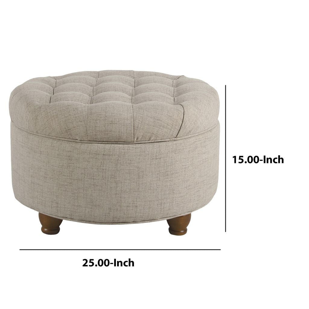 Fabric Upholstered Wooden Ottoman with Tufted Lift Off Lid Storage, Beige - View 6