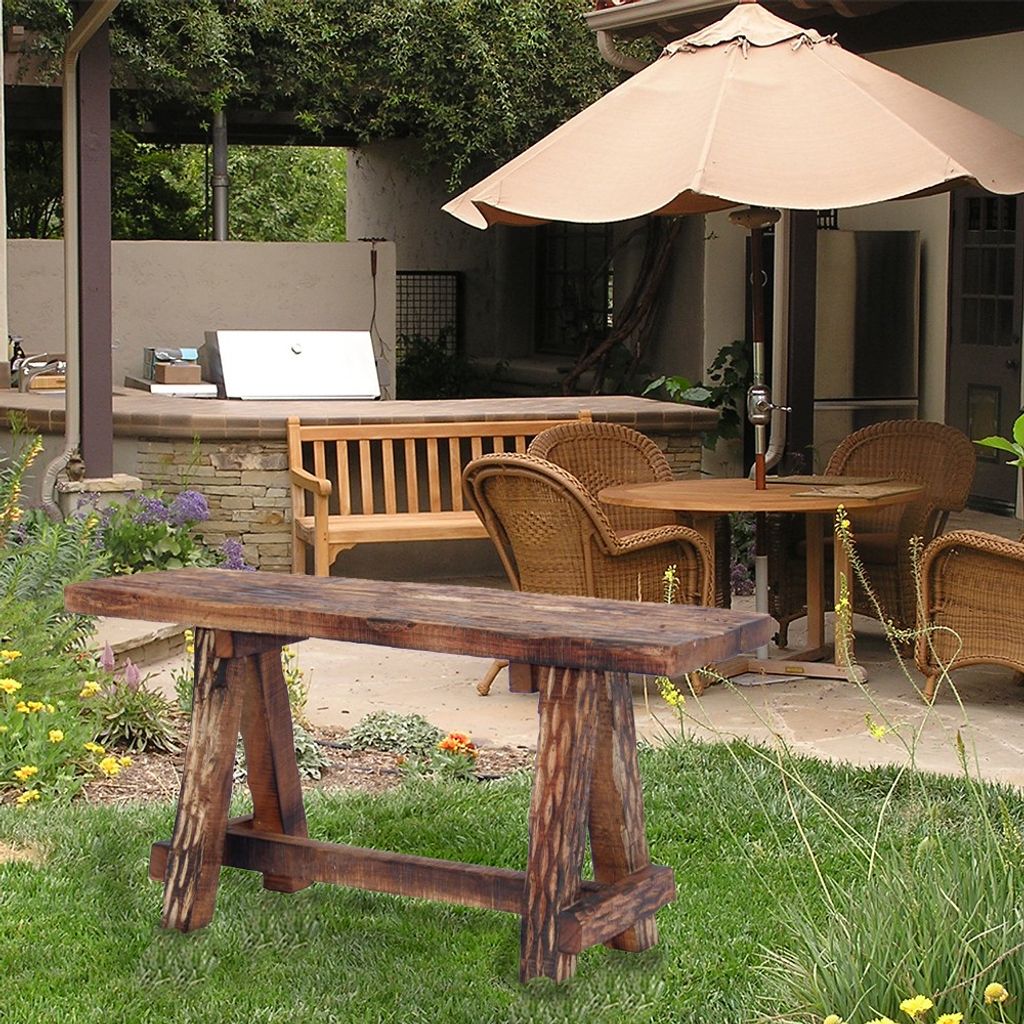 Wooden Garden Patio Bench With Retro Etching, Cappuccino Brown - View 6