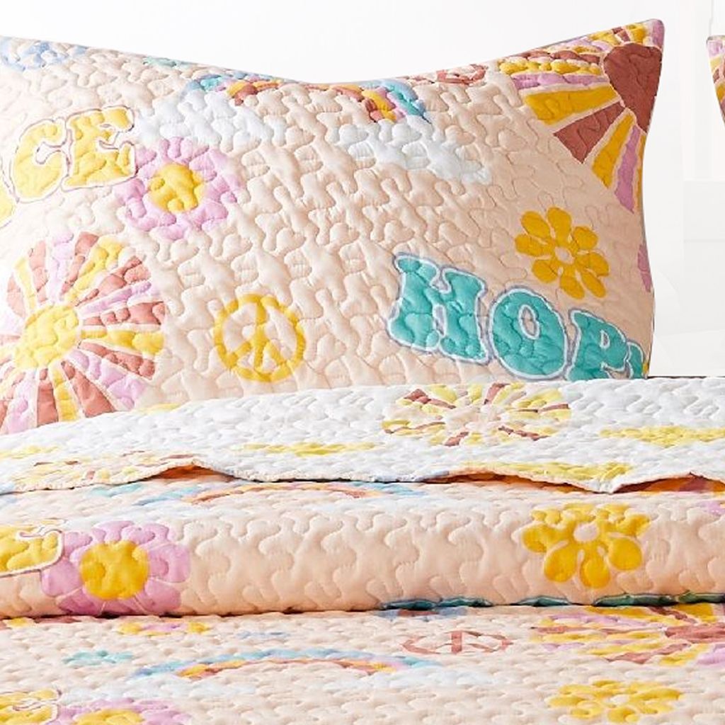 Berlin 2 Piece Microfiber Rainbows and Clouds Print Twin Quilt Set, Beige - View 4