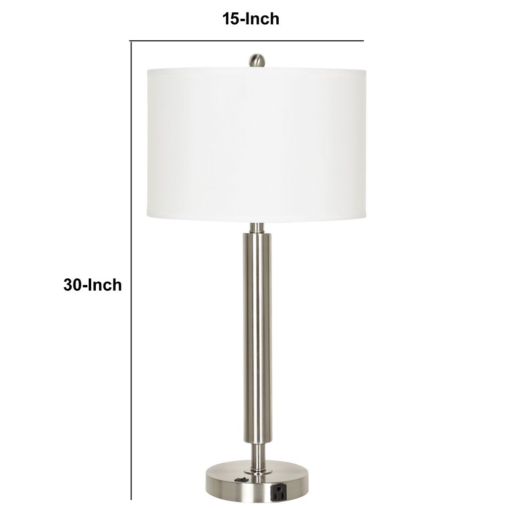 Metal Table Lamp with Fabric Drum Shade, White and Silver - View 6