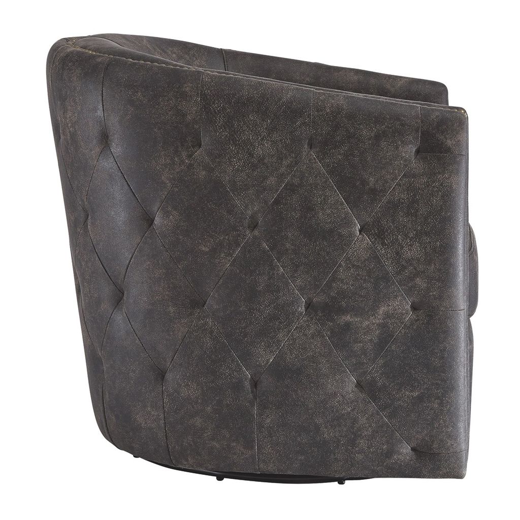 31 Inch Barrel Back Leatherette Swivel Accent Chair, Black - View 2