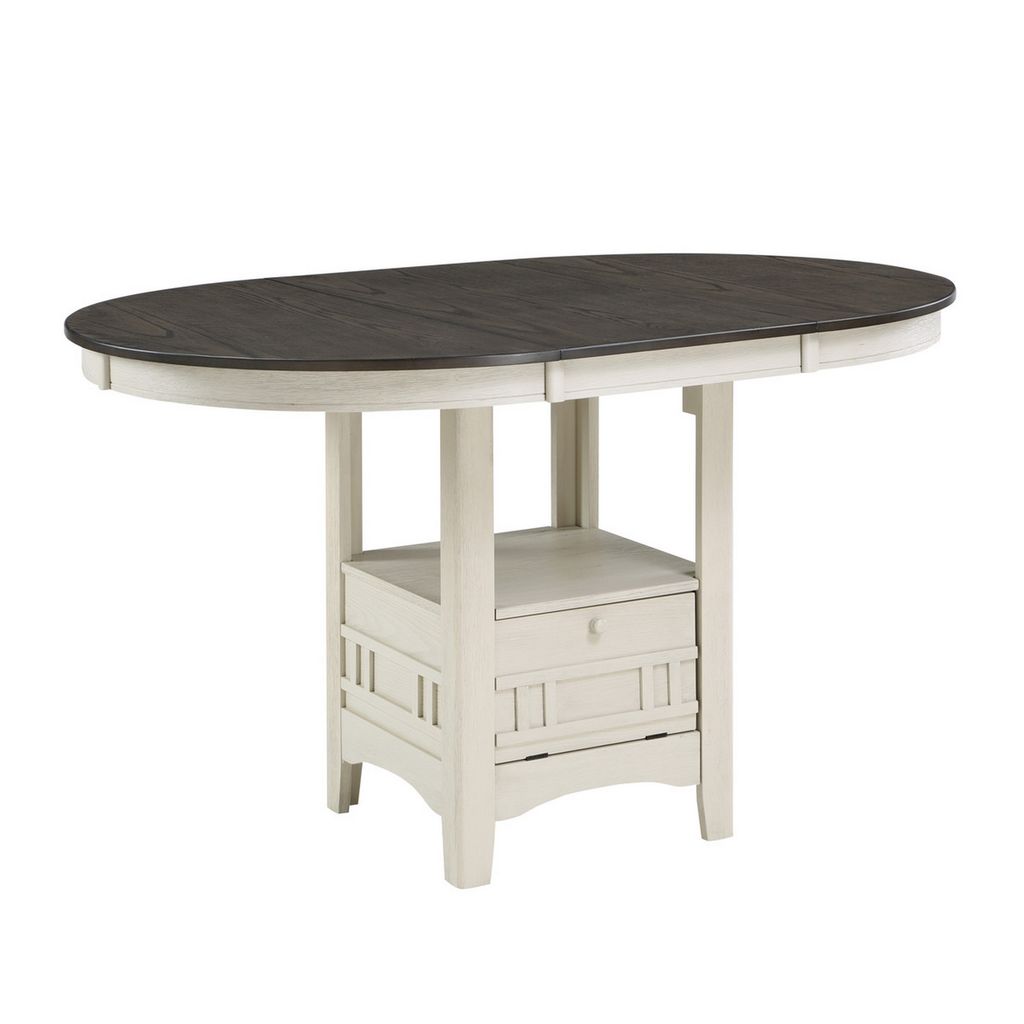 Glee 42-60 Inch Extendable Counter Height Table, Antique White and Brown