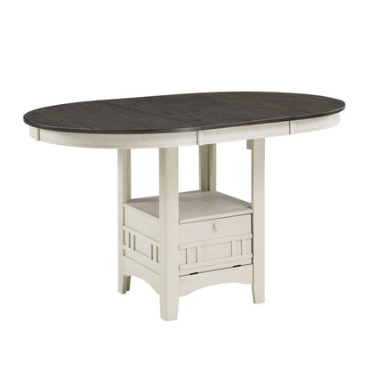 Glee 42-60 Inch Extendable Counter Height Table, Antique White and Brown