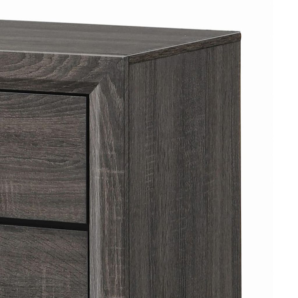 Wooden Nightstand with 2 Drawers and Chamfered legs, Gray and Black - View 2