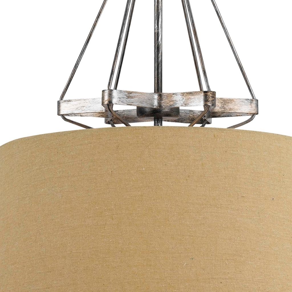 3 Bulb Pendent with Round Burlap Shade and Metal Frame, Beige - View 3