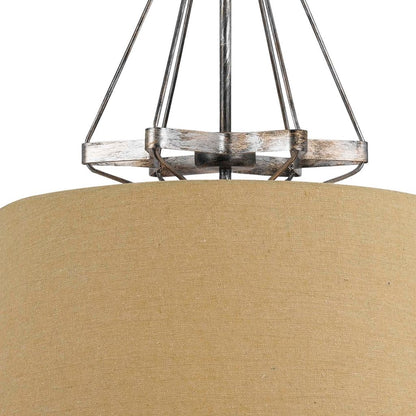 3 Bulb Pendent with Round Burlap Shade and Metal Frame, Beige - View 3