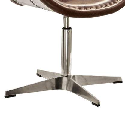Retro Top Grain Leather Accent Chair with Swivel, Brown & Silver - View 4