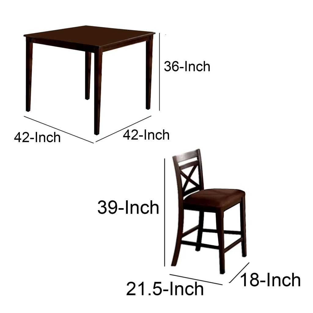 5 Piece Wooden Counter Height Table with Crossback Chairs, Espresso Brown - View 6