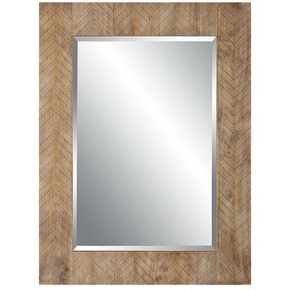 39 Inch Wood Frame Wall Mirror, Chevron Design, Brown - View 2