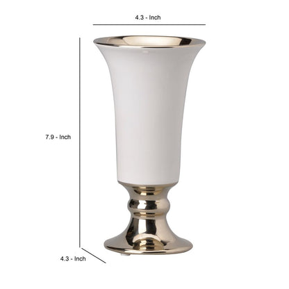 Ceramic Vase with Flared Top and Pedestal Base, Medium, White and Gold - View 4