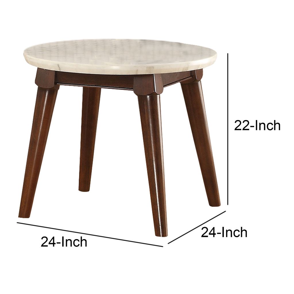 Wooden Base End Table with Marble Top, Walnut Brown - View 6