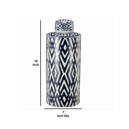 Ceramic Lidded Large Jar with Abstract Pattern, Blue And White - View 6