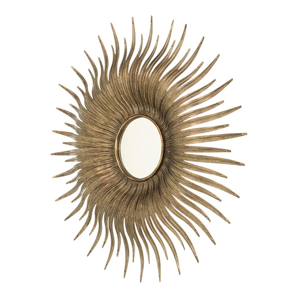 28 Inch Wall Mount Accent Mirror with Round Sunburst Iron Frame,  Gold - View 2