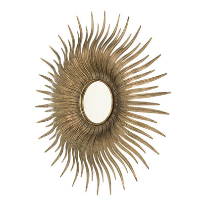 28 Inch Wall Mount Accent Mirror with Round Sunburst Iron Frame,  Gold - View 2