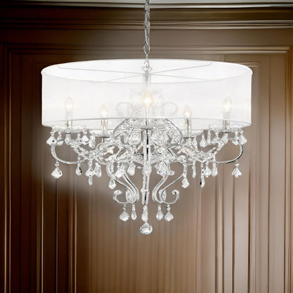 32 Inch Ceiling Lamp with Hanging Crystals, Round Canopy, Silver - View 7