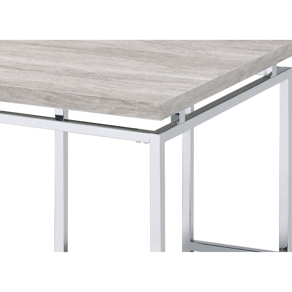 Coffee Table with Rectangular Tabletop and Metal Legs, Silver and Brown - View 5