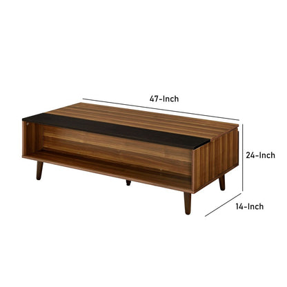 Wooden Coffee Table with Lift Top Storage and 1 Open Shelf, Walnut Brown - View 5