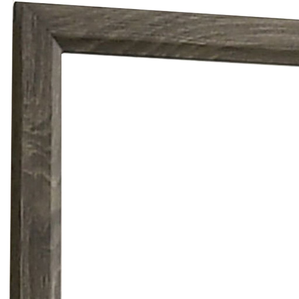 35 Inch Transitional Style Wooden Frame Mirror, Gray - View 4