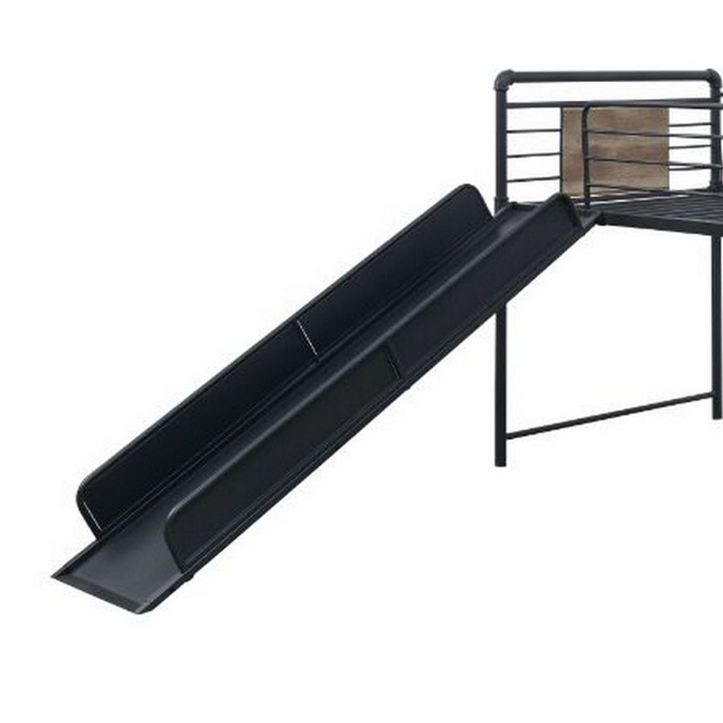 Twin Loft Bed with Tubular Metal Frame and Slide, Dark Bronze - View 4