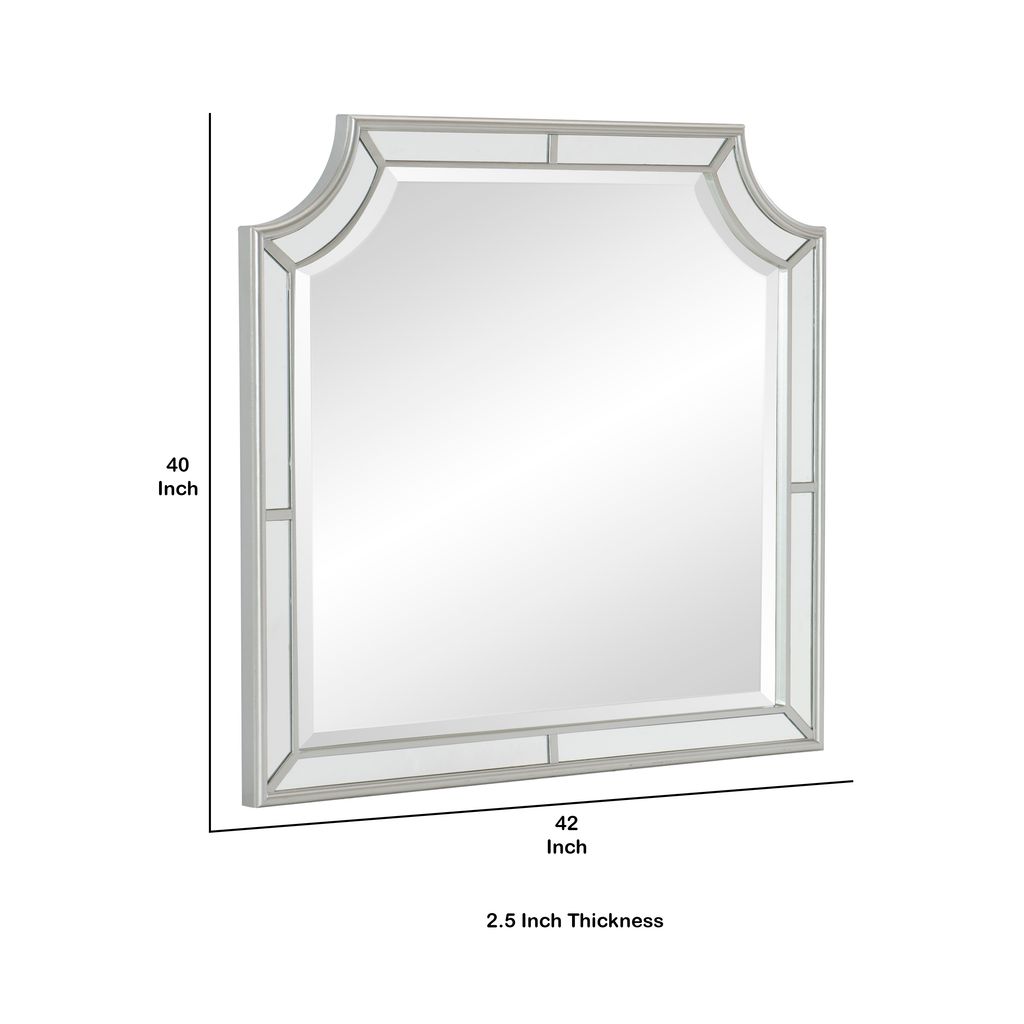 Wooden Frame Mirror with Clipped Corners and Mirror Trim, Silver - View 6