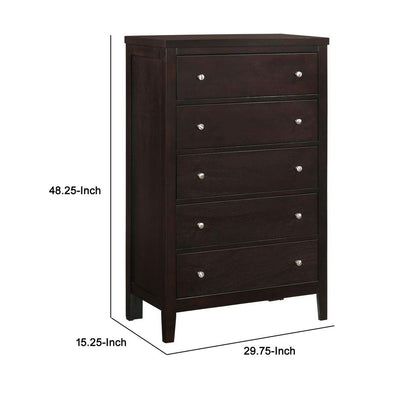 Con 48 Inch Tall 5 Drawer Dresser Chest, Silver Knobs, Cappuccino Brown - View 5