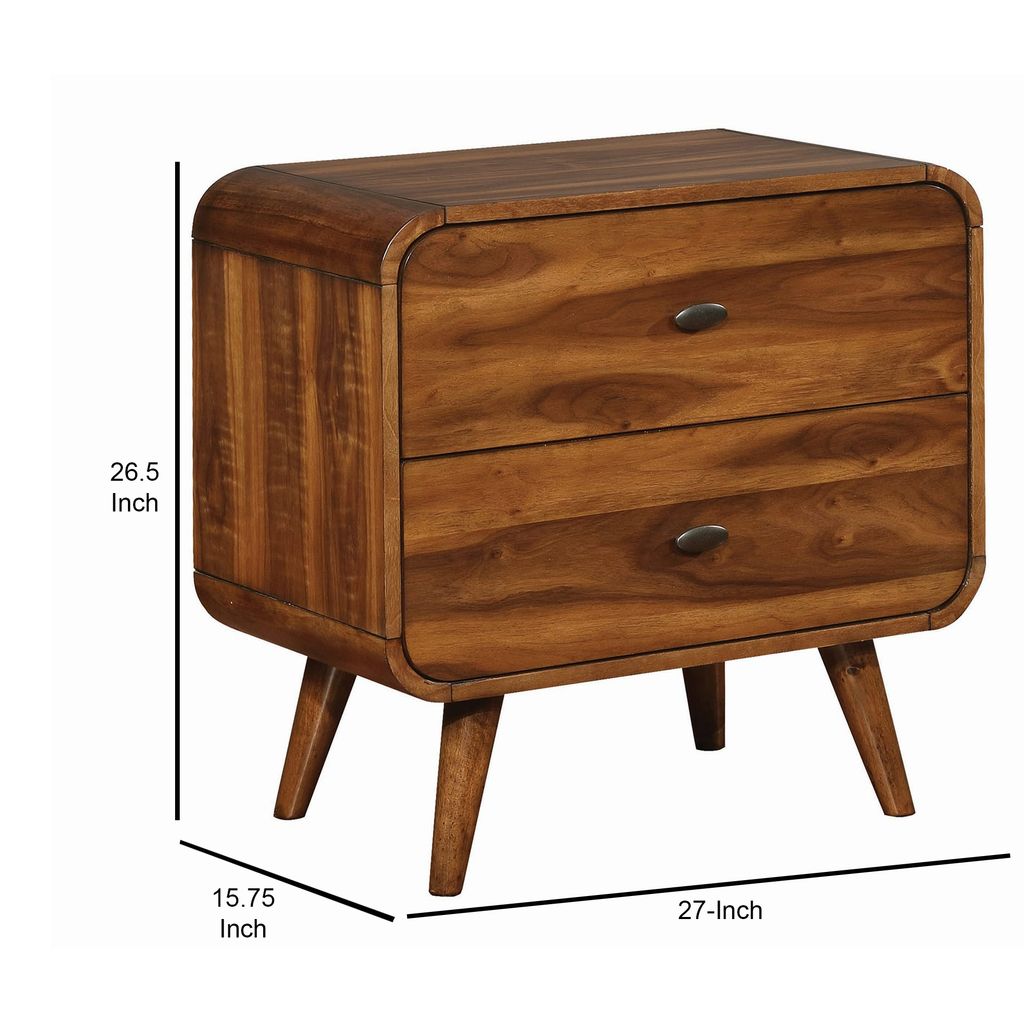Wooden Nightstand with 2 Drawers, Dark Walnut Brown - View 5