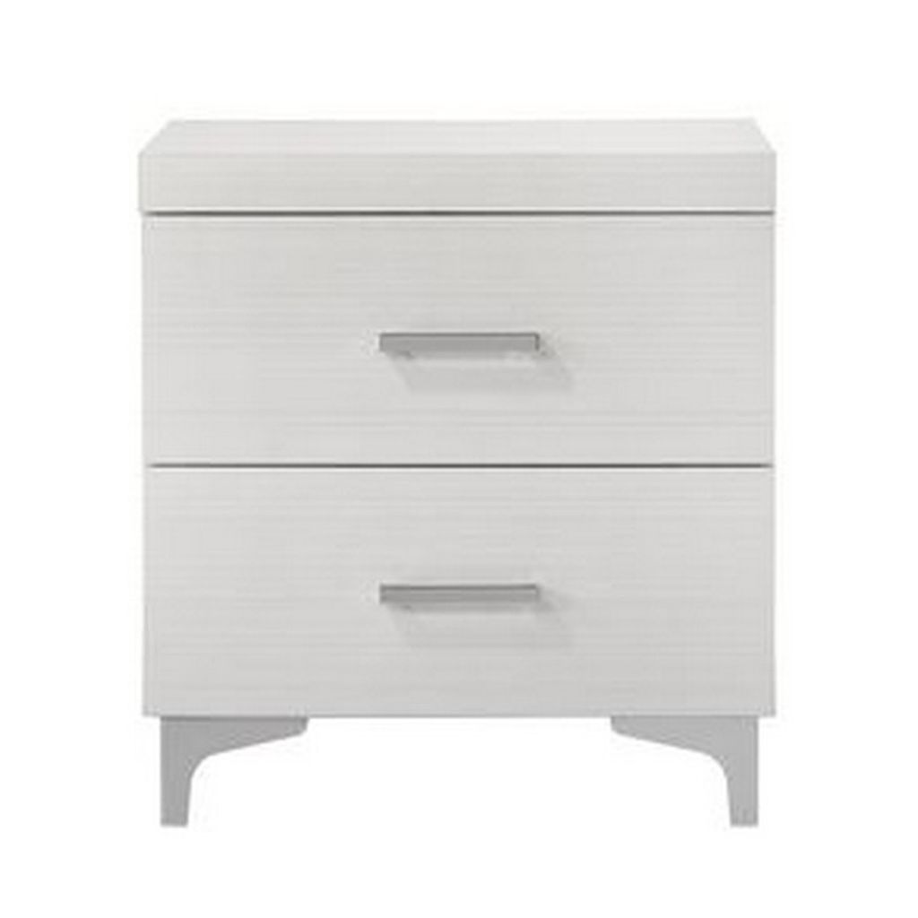 Nightstand with 2 Drawers and Bar Handle, White - View 3