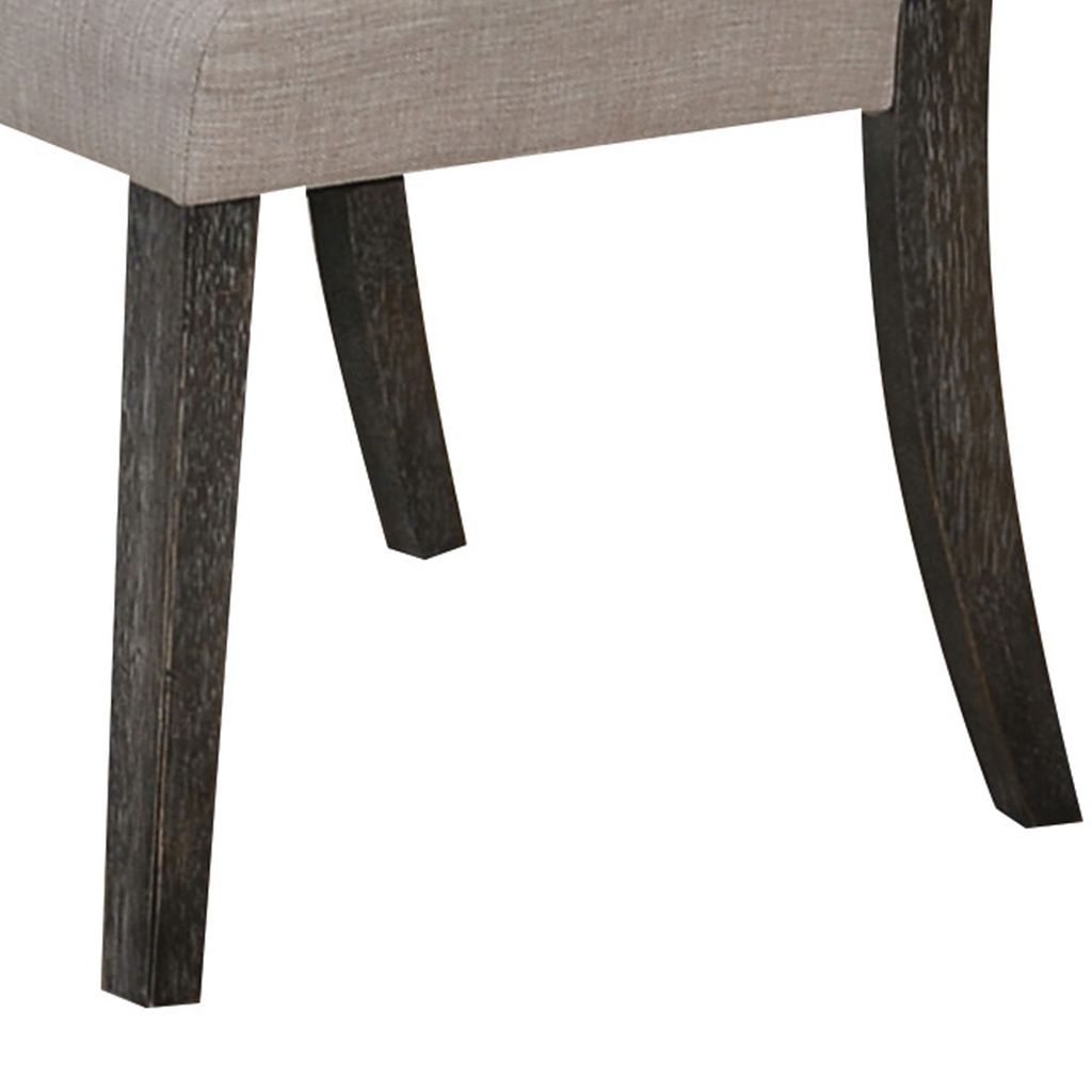 Wooden Side chair with Tufted Back, Set of 2, Brown and Gray - View 4