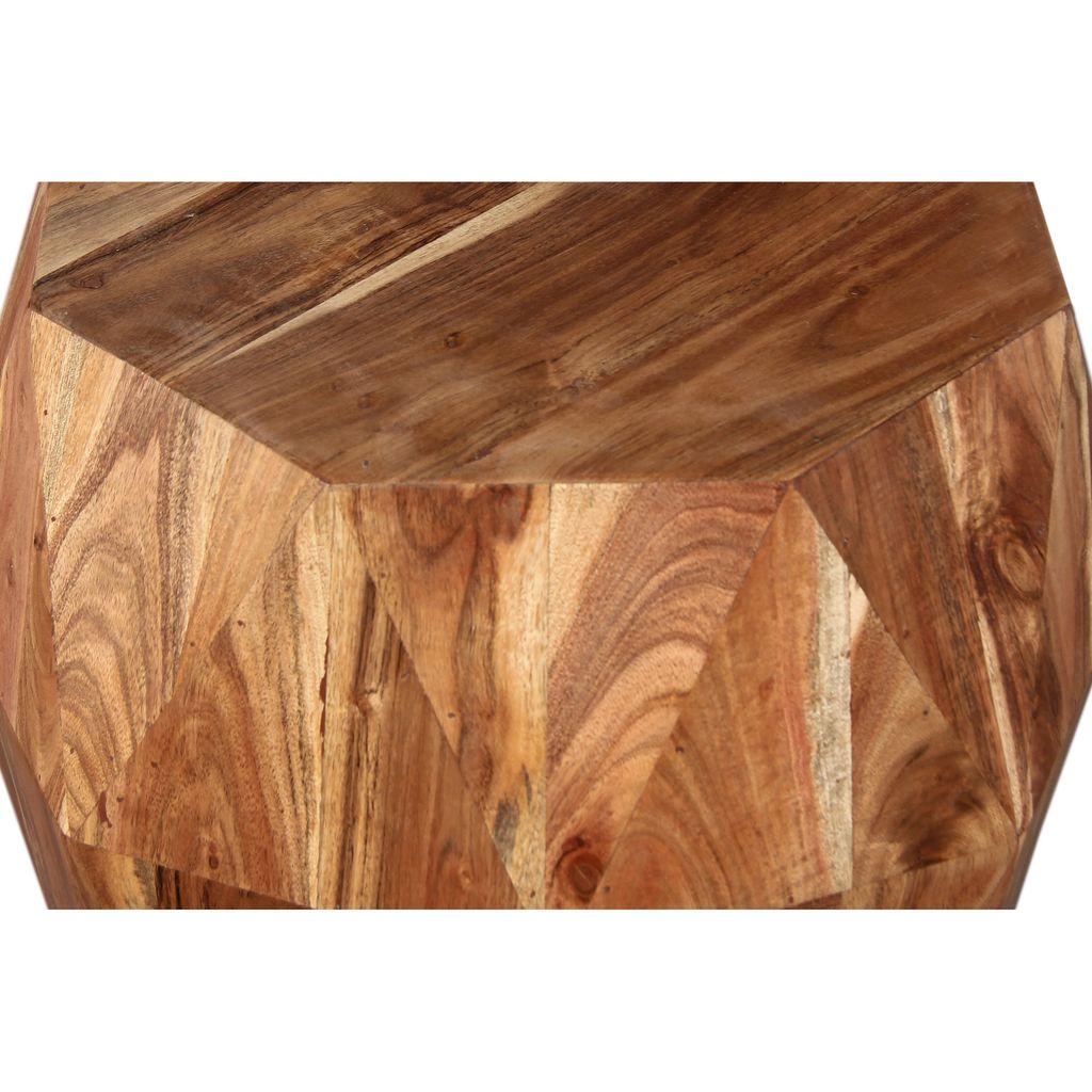 Bon 22 Inch Artisanal Side End Table, Multifaceted Solid Acacia Wood, Octagon Top, Natural Brown - View 4
