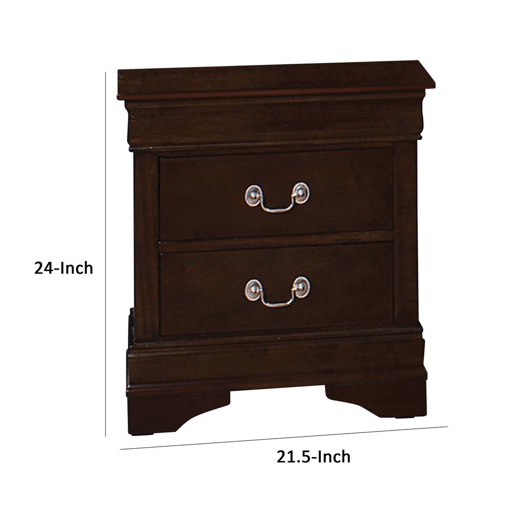 Nim 24 Inch 2 Drawer Nightstand, Classic Bail Handles, Cappuccino Brown - View 5