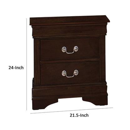 Nim 24 Inch 2 Drawer Nightstand, Classic Bail Handles, Cappuccino Brown - View 5